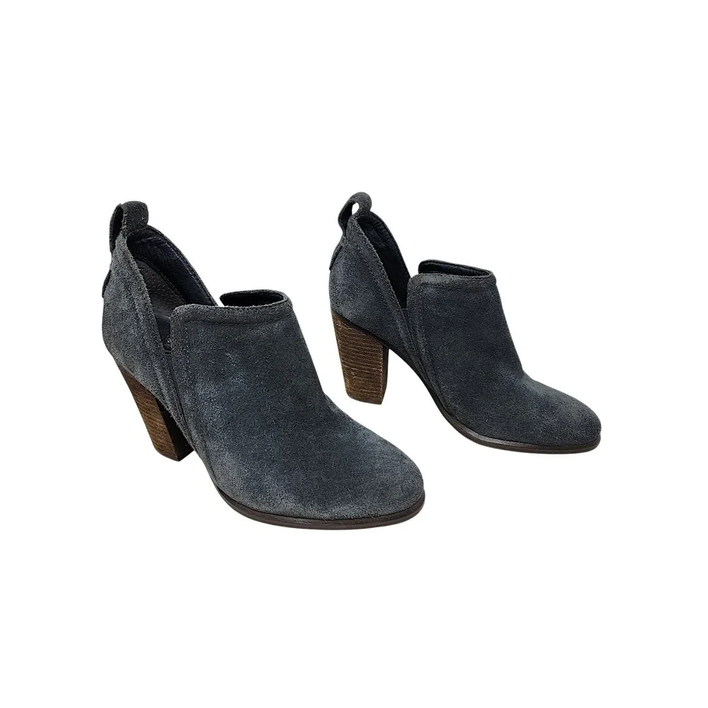 Vince Camuto Ankle Bootie 6.5 M Women Kirsten Gray Suede Block Heel Cutout 3